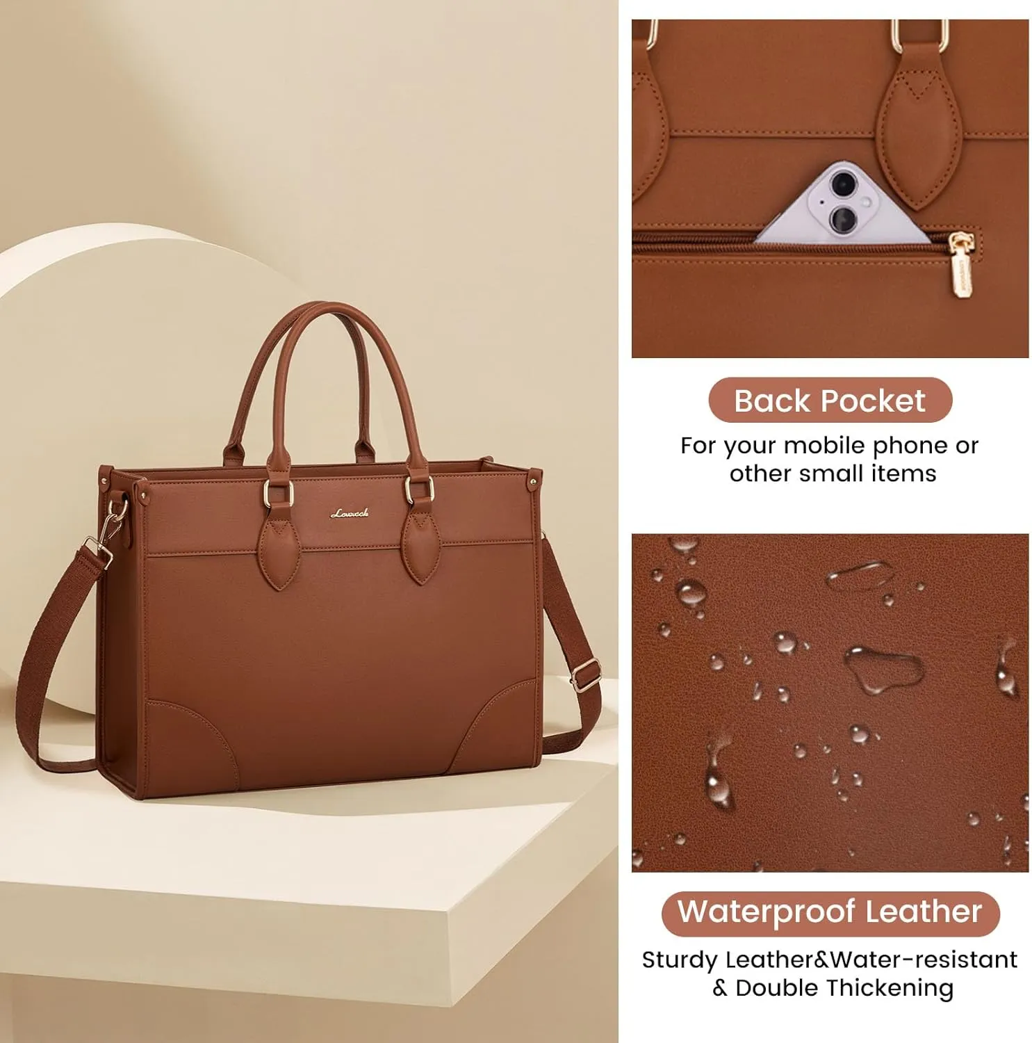 LOVEVOOK Laptop Bag for Women 15.6 inch,Professional Canvas Work Bags Laptop Tote Bag with Cup Holder,Waterproof Laptop Purse Work Tote Computer Briefcase Crossbody Handbag for Teacher Office Travel