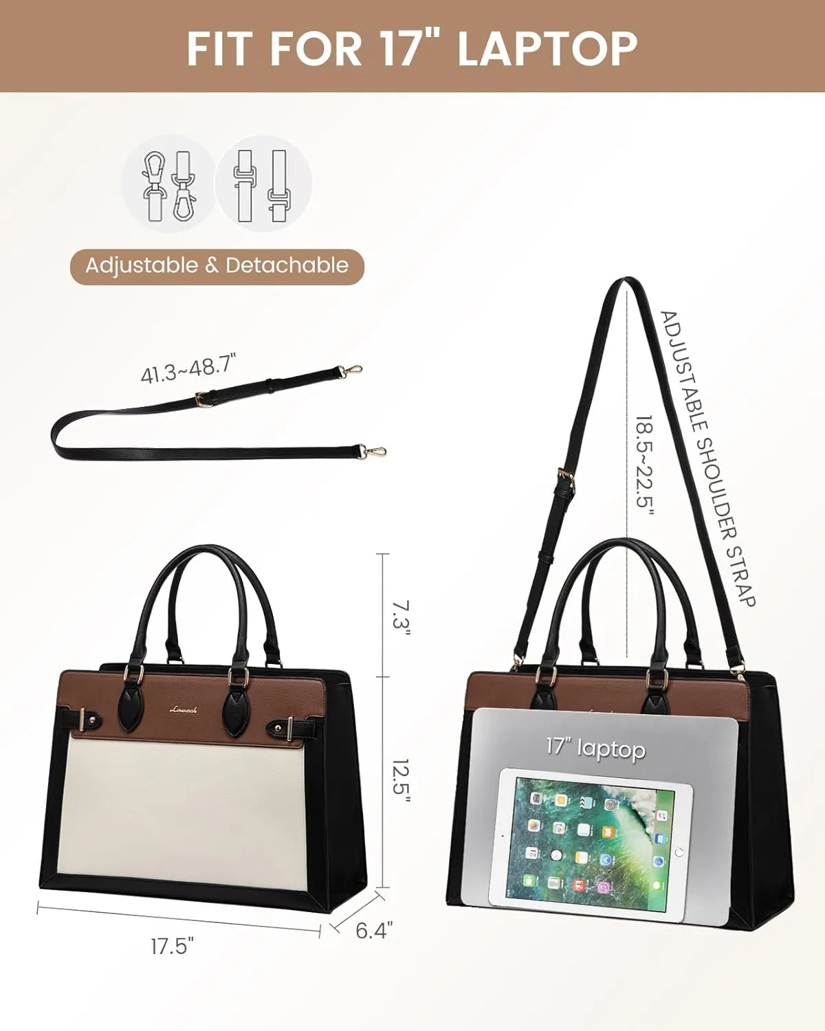 LOVEVOOK Laptop Bag for Women 17 Inch Work Tote, Business Computer Briefcase, PU Leather Tote Bag for Teacher, Large Office Shoulder Purse