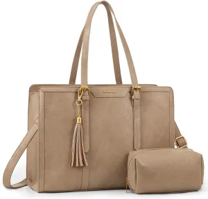 LOVEVOOK Laptop Bag for Women Vintage Leather Work Tote 15.6 inch Large Capacity Computer bag with Clutch Purse for Office, Travel, School, Casual