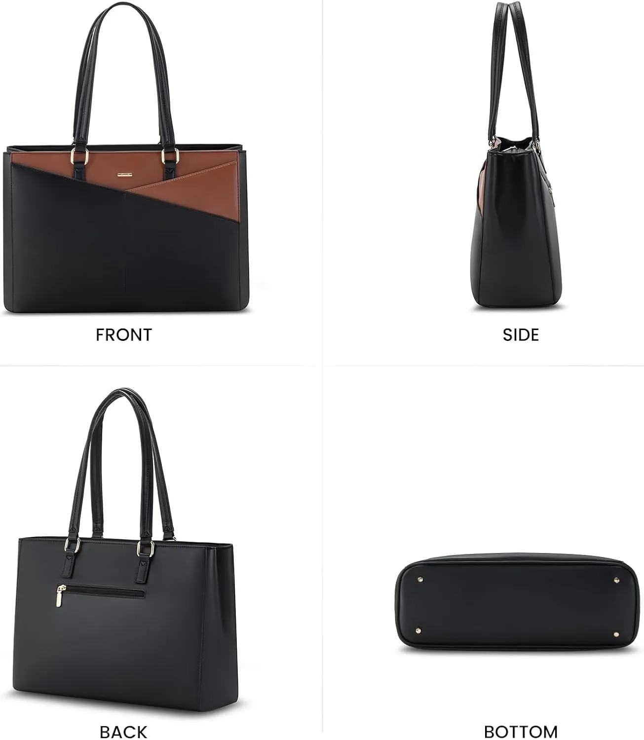 LOVEVOOK Laptop Tote Bag for Women, Office Work Bag Briefcase fit for 15.6 inch Laptop, Large Capacity Teacher Computer Bag Handbag Black/Brown