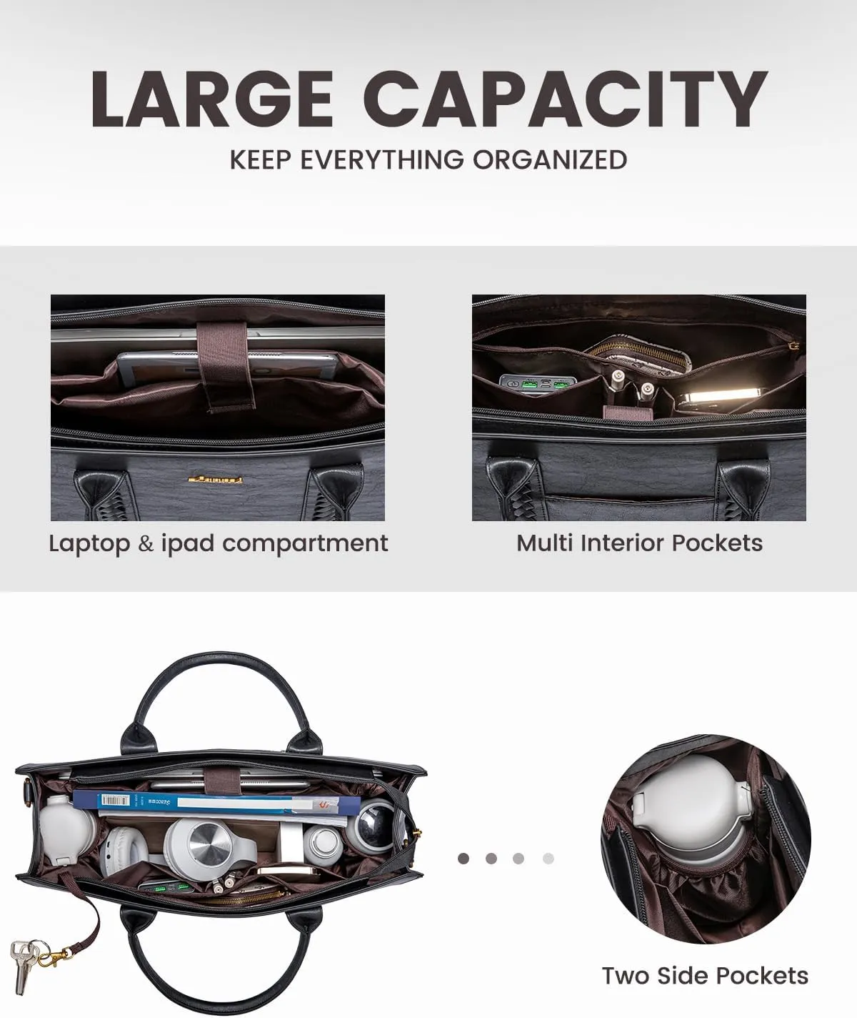 LOVEVOOK Laptop Tote Bag for Women, Vintage Leather Work Bags 17 inch Laptop Bag, Waterproof Professional Computer Bag Business Office Briefcase Large Shoulder Bag Handbag, Black
