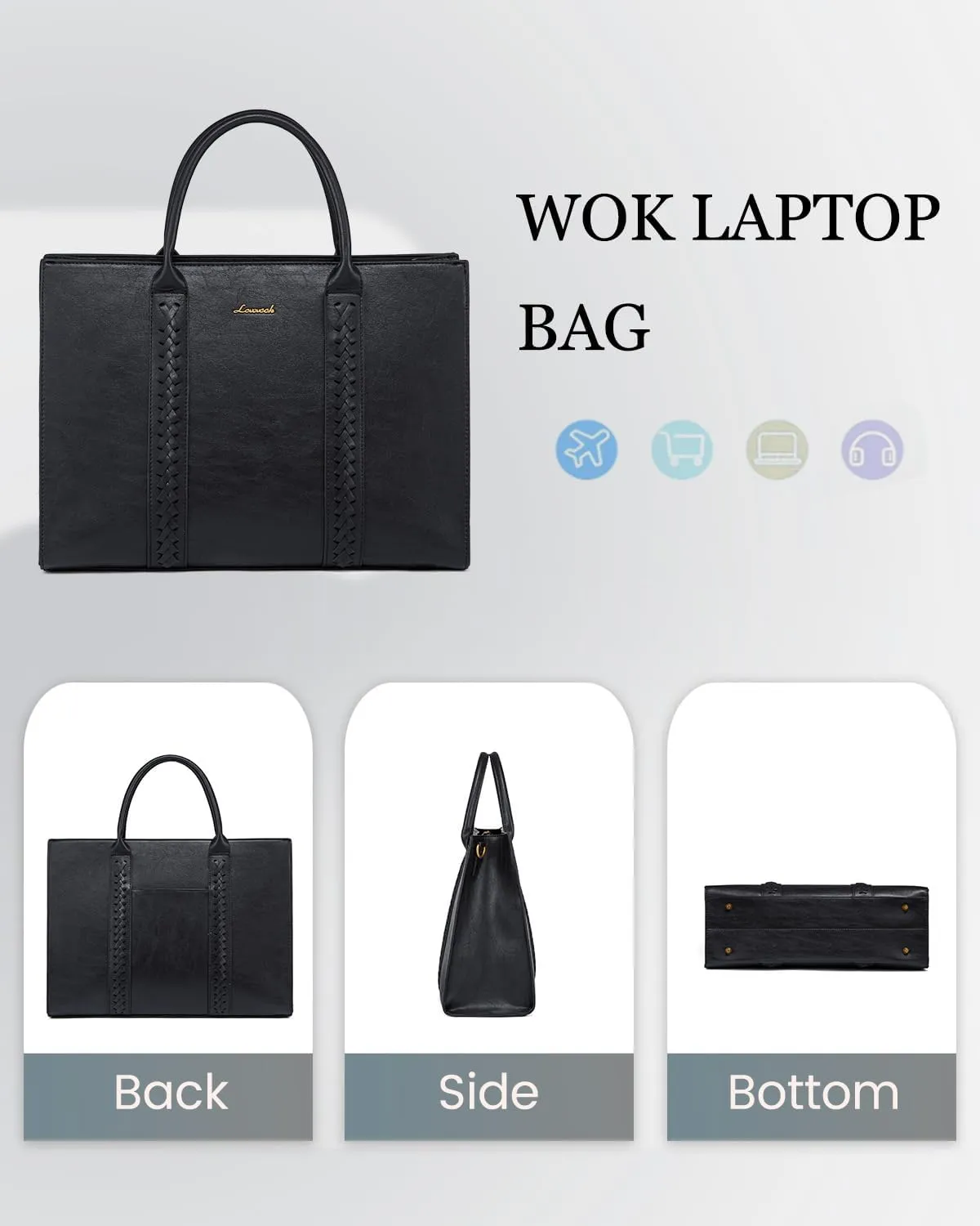 LOVEVOOK Laptop Tote Bag for Women, Vintage Leather Work Bags 17 inch Laptop Bag, Waterproof Professional Computer Bag Business Office Briefcase Large Shoulder Bag Handbag, Black