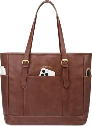 LOVEVOOK Laptop Tote Bag for Women,Vintage Leather Work Tote Bag for Women, 15.6 Inch Computer Briefcase Bag,Waterproof Teacher Business Office