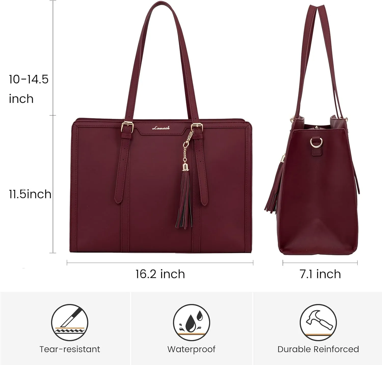 LOVEVOOK Laptop Tote for Women - 15.6 inch Lightweight PU Laptop Bag, Large Capacity Computer Bag with Clutch Purse for Business, Work, Office, Travel, Claret