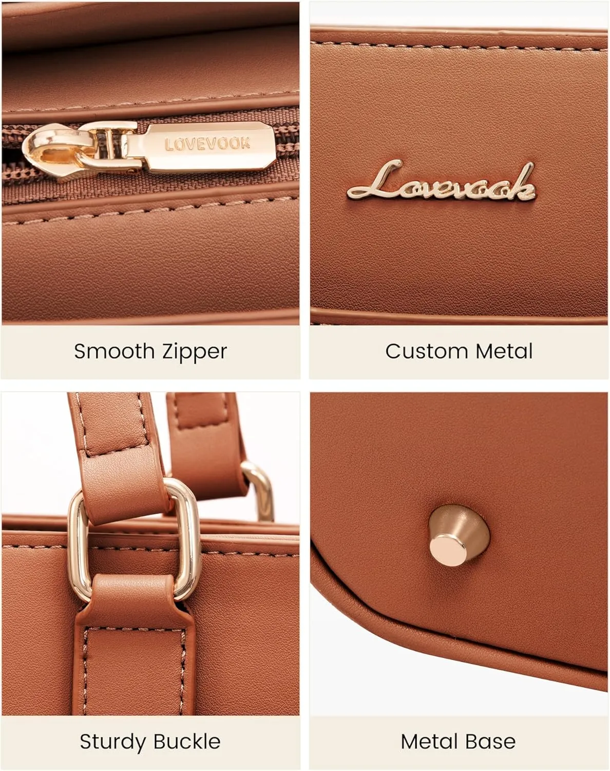 LOVEVOOK Tote Bag for Women Work, Laptop Bag Teacher Tote Bags, Waterproof Leather Computer Bag, Business Laptop Purse Office Handbag Professional Briefcase, 17 Inch, Brown