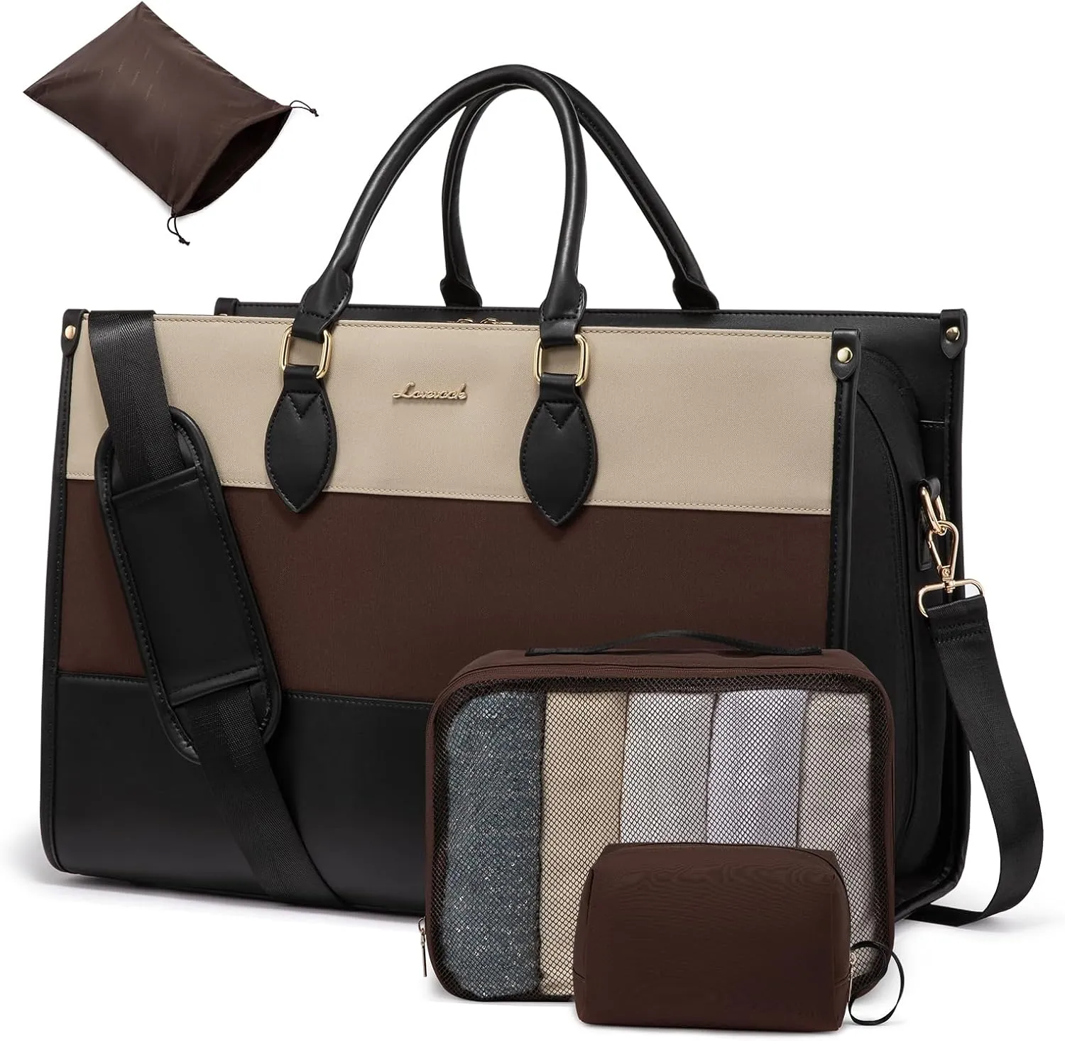 LOVEVOOK Weekender Bags for Women 18-21" Large Capacity Dual Material All-In-One Travel Duffle Carry On Bag with Laptop Compartment, Wet/Dry Separation for Overnight/Gym 1 Shoe Organizer, 2 Pockets