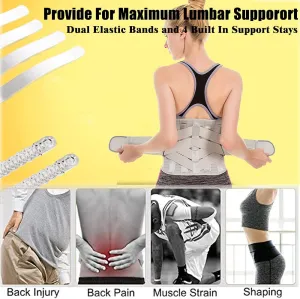 Lower Back Braces for Back Pain Relief - Compression Belt for Men & Women - Lumbar Support Waist Backbrace for Herniated Disc, Sciatica, Scoliosis - Breathable Mesh Design, Adjustable Straps (L, Gray)