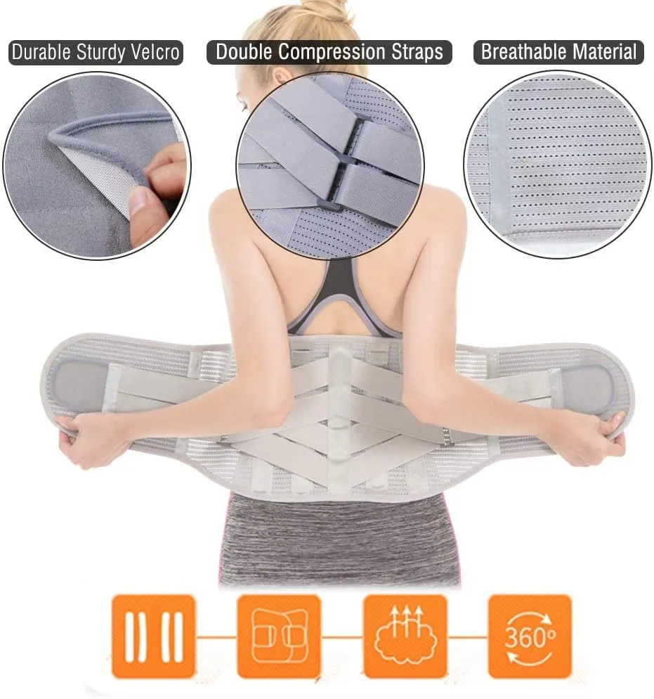 Lower Back Braces for Back Pain Relief - Compression Belt for Men & Women - Lumbar Support Waist Backbrace for Herniated Disc, Sciatica, Scoliosis - Breathable Mesh Design, Adjustable Straps (L, Gray)