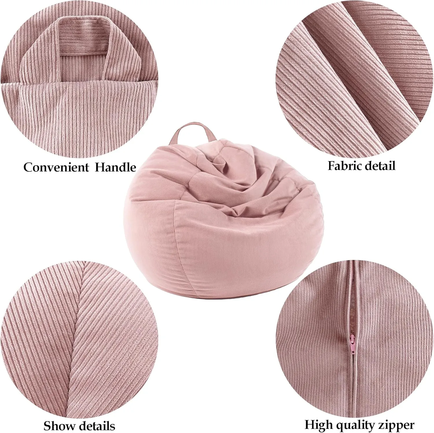 LPMOERA Stuffed Animal Storage Bean Bag Chair Cover (No Filler) for Kids and Adults.Pets Dogs/Cats Lazy Beds.Soft Stuffable Bean Bag for Organizing Children Plush Toys or Memory Foam Cream White L