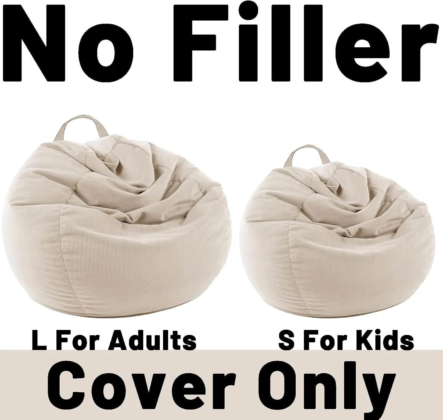 LPMOERA Stuffed Animal Storage Bean Bag Chair Cover (No Filler) for Kids and Adults.Pets Dogs/Cats Lazy Beds.Soft Stuffable Bean Bag for Organizing Children Plush Toys or Memory Foam Cream White L