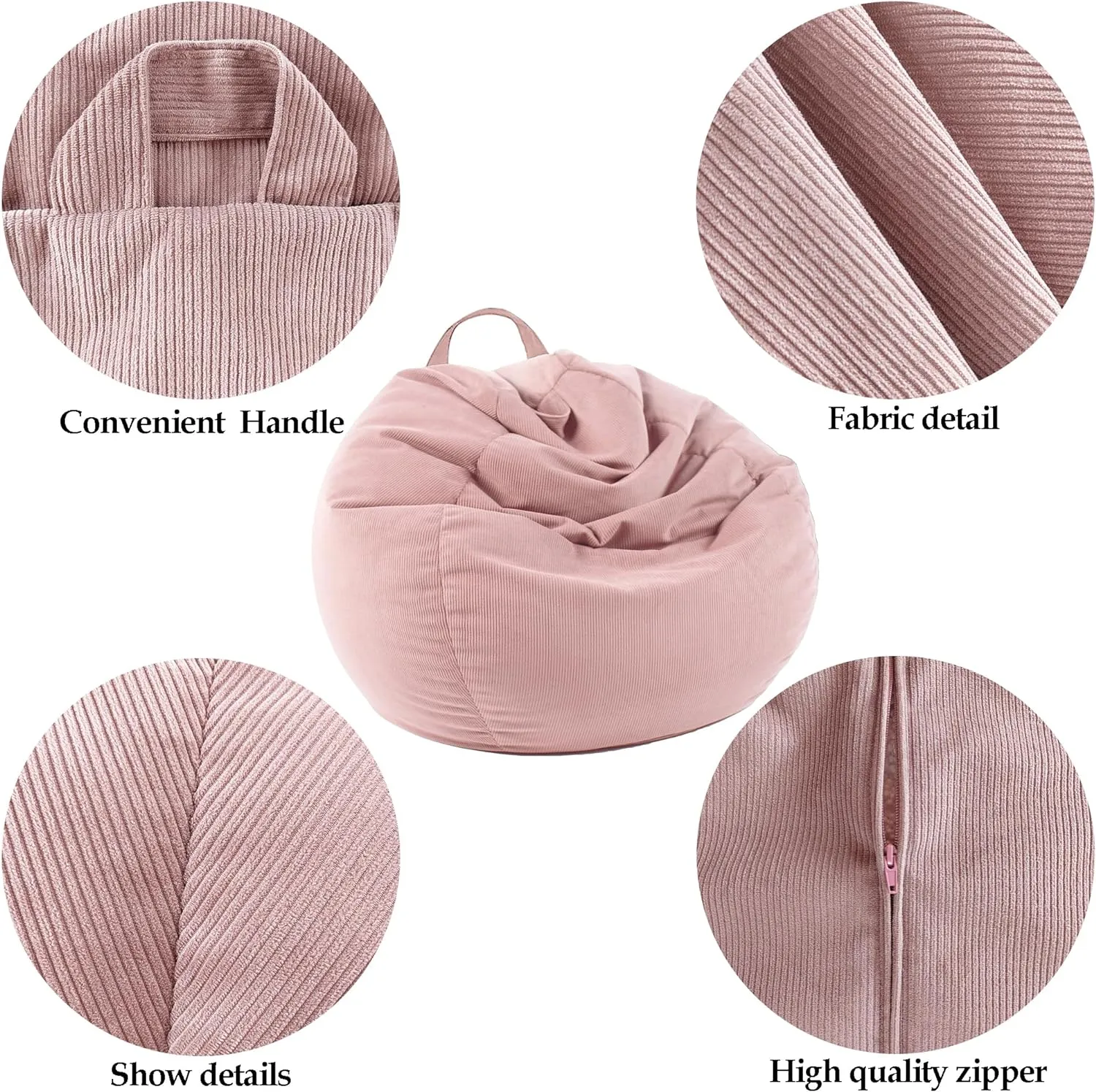 LPMOERA Stuffed Animal Storage Bean Bag Chair Cover (No Filler) For Kids and Adults.Soft Stuffable Bean Bag For Organizing Children Plush Toys or Memory Foam Caramel L for Adults