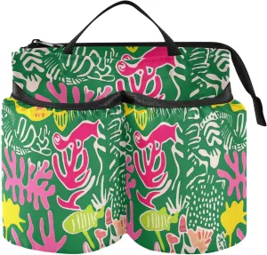 Luggage Cup Phone Holder Unique Green Corals Caddy with Handle Travel Accessories Gift Airplane Travelers