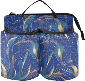 Luggage Drink Holder Unique Fluid Line Pattern Gold Blue Luggage Beverage Caddy Travelling Women Men
