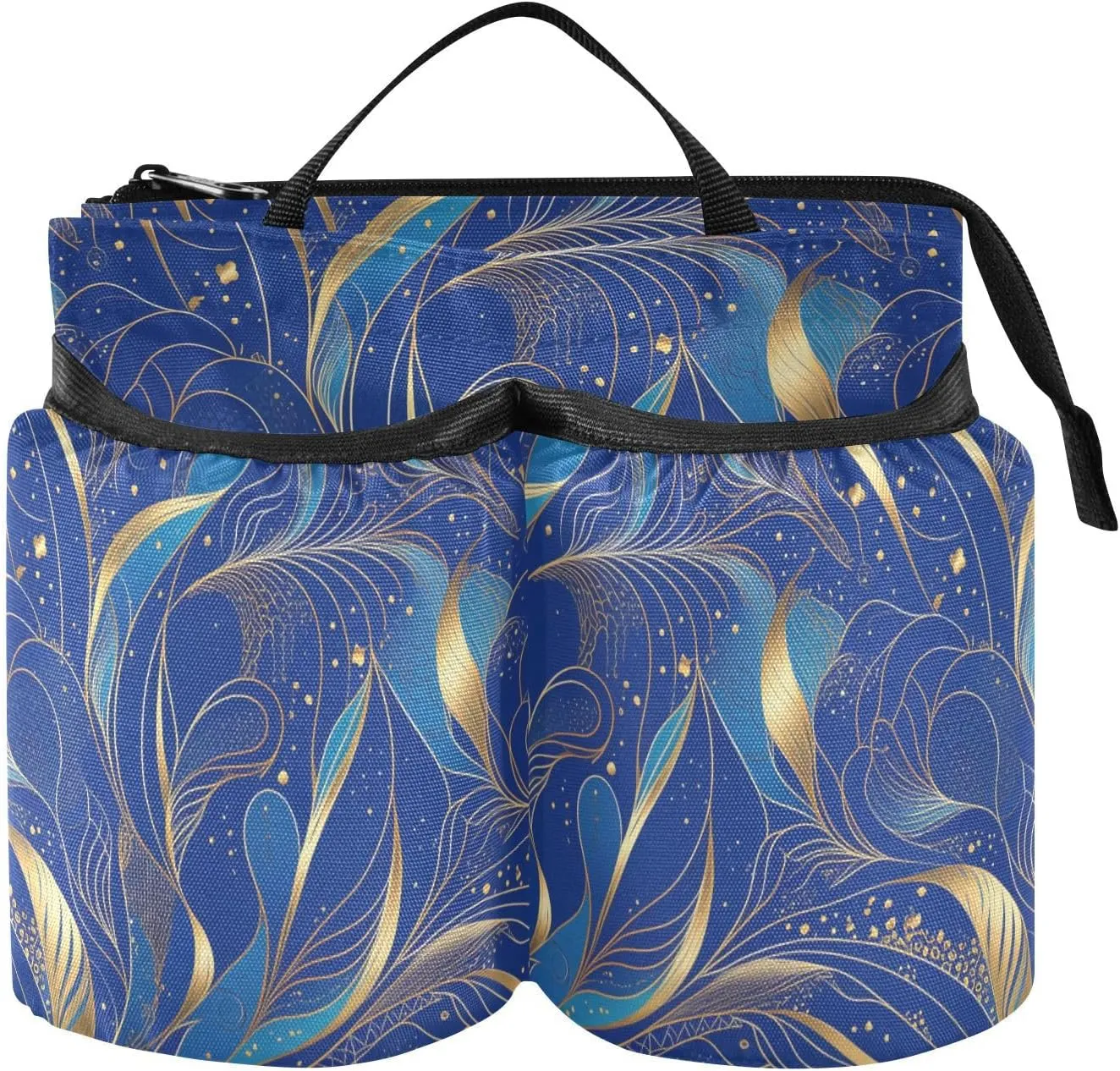 Luggage Drink Holder Unique Fluid Line Pattern Gold Blue Luggage Beverage Caddy Travelling Women Men