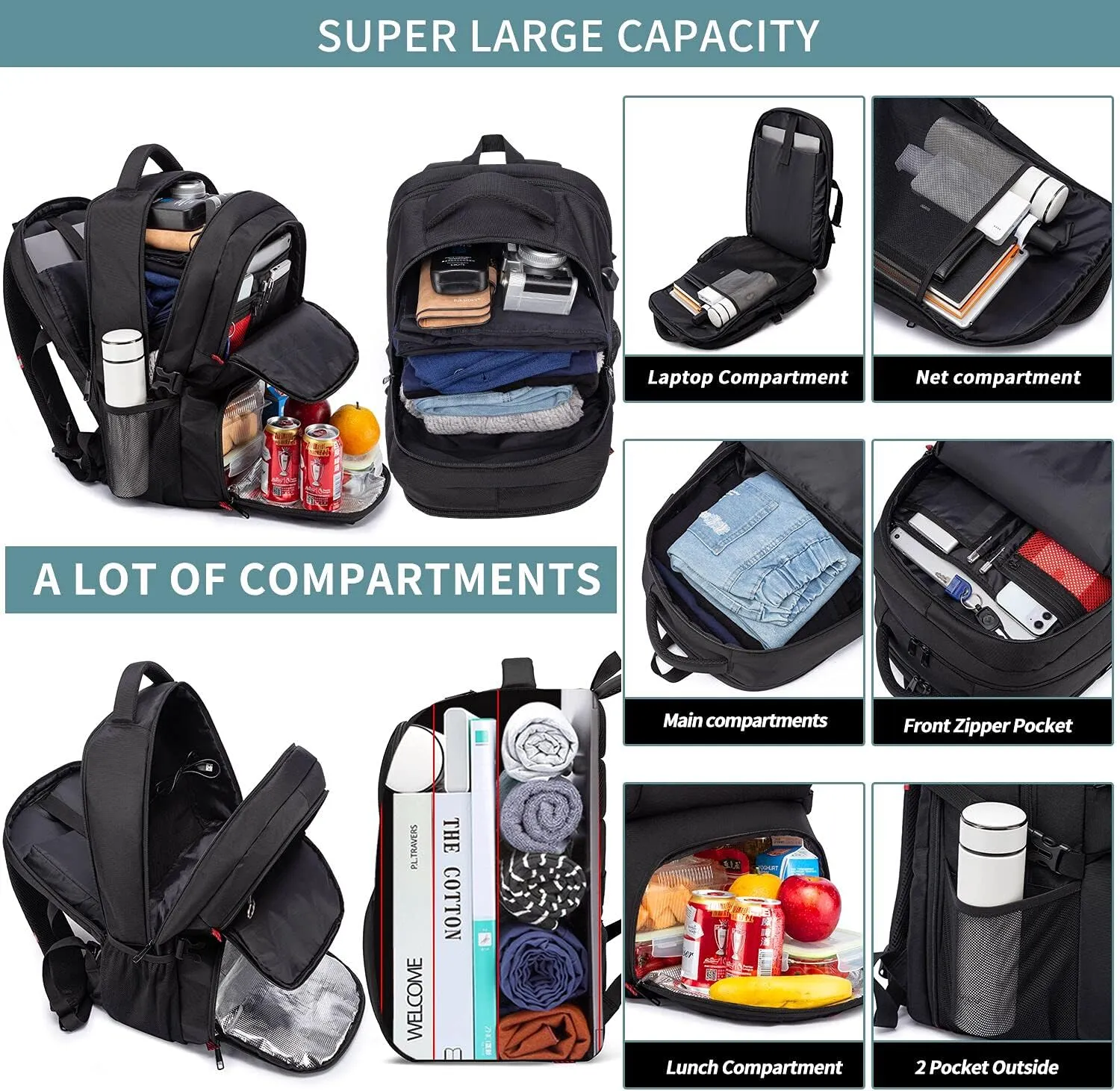 Lunch Bag Backpack, Insulated Cooler Lunch Box Backpack, Extra Large 17inch Travel Laptop Backpack 50L with USB Charging Port, Water Resistant Big work Backpack for Men Women , Grey