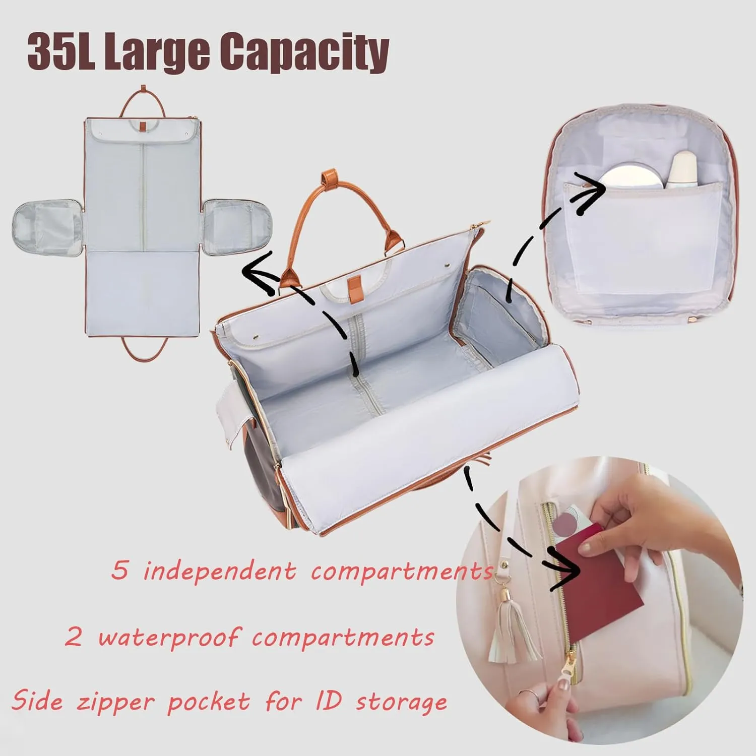 Luxe Bag with Wheels, Convertible Luxe Bag Travel with Removable Wheels, High Capacity Handbag Travel with Shoe Compartment (Light Blue)