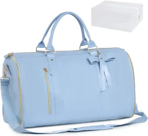 Luxe Bag with Wheels, Convertible Luxe Bag Travel with Removable Wheels, High Capacity Handbag Travel with Shoe Compartment (Light Blue)