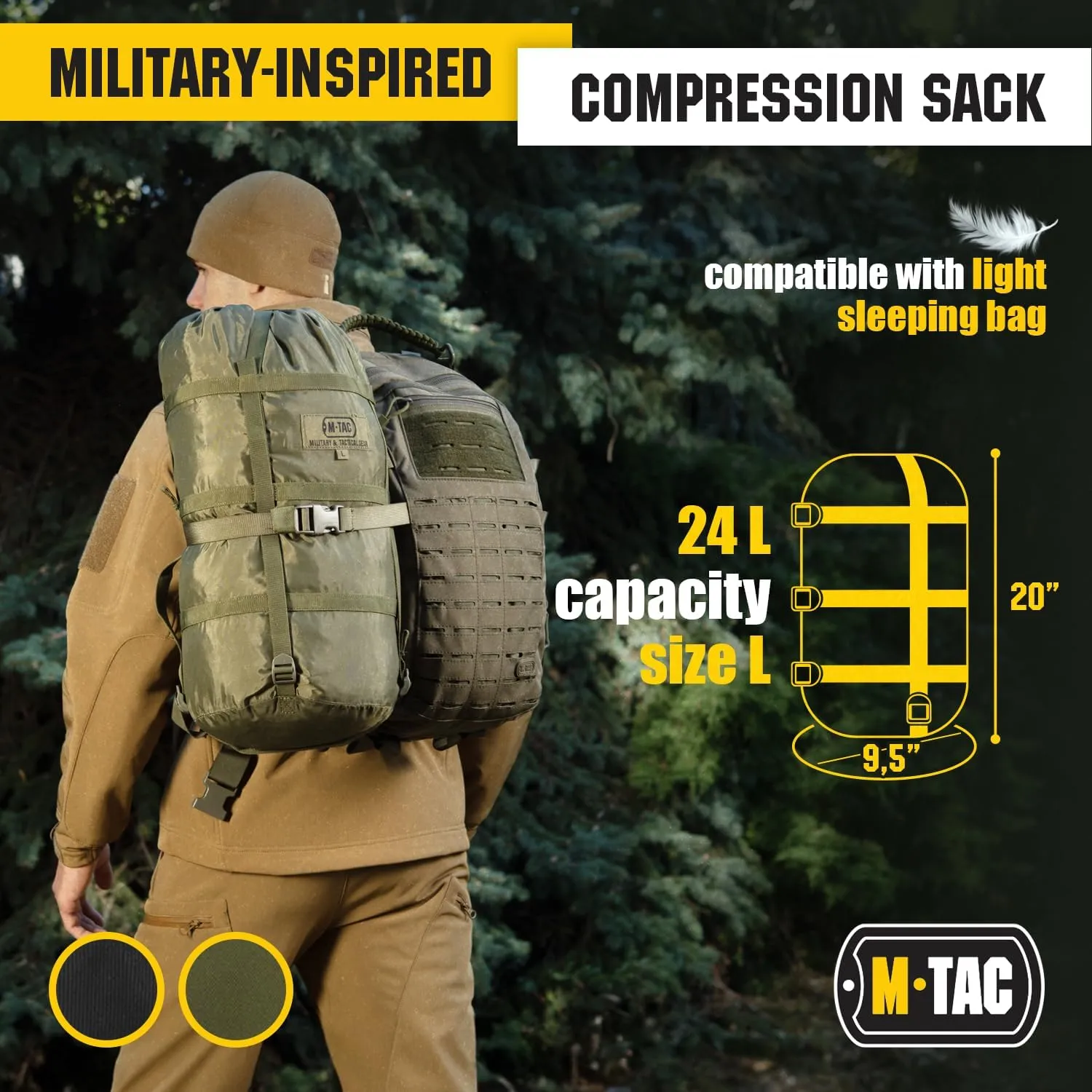 M-Tac Compression Stuff Sack for Sleeping Bag Military Water Resistant Compression Bag Lightweight Nylon Compression Sack for Travel, Camping, Hiking, Outdoor