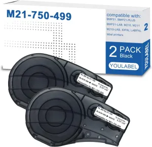 M21-750-499 Label Tape Compatible Label Tape Replacement for (M21-750-499) Nylon Label for General ID, Black on White- Designed for M210, M210-LAB, M211, BMP21-PLUS Printers, .75" W 16' L (2 Pack)