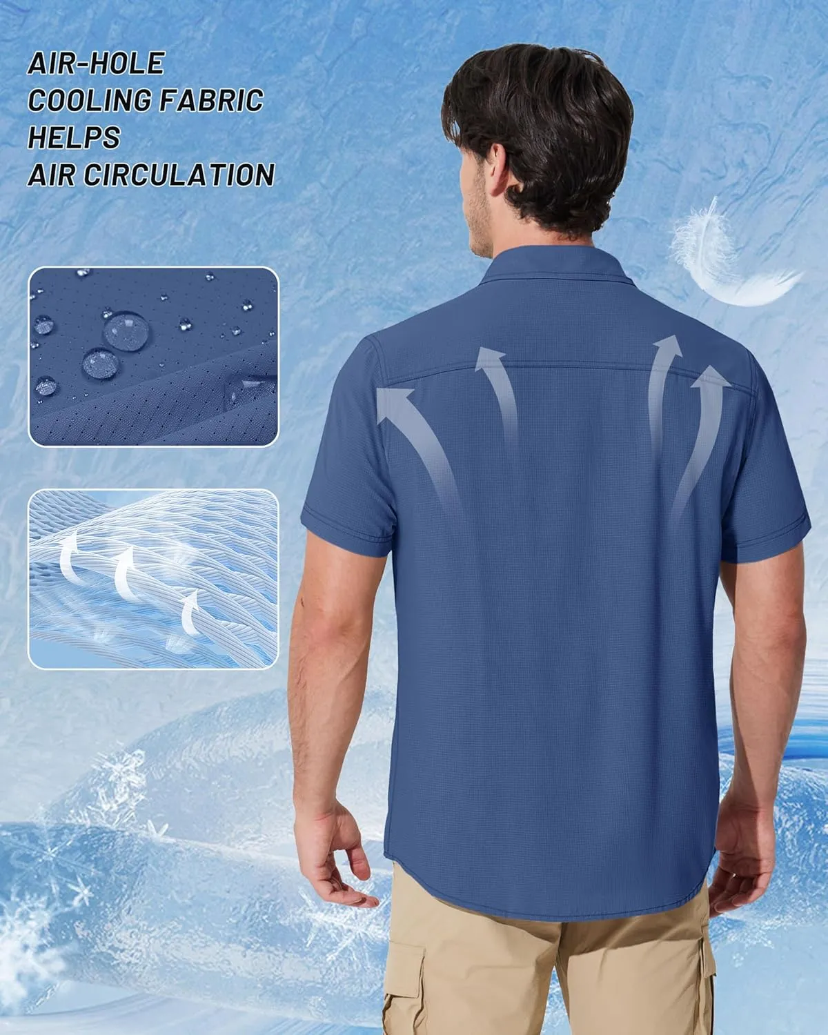 MAGCOMSEN Men's Fishing Shirts UPF 50  Short Sleeve Sun Protection Shirts Quick Dry Cooling Button Down Shirt Hiking Safari