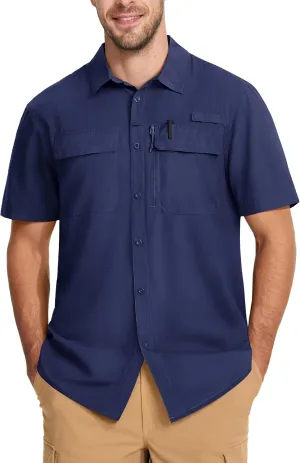 MAGCOMSEN Men's Fishing Shirts UPF 50  Short Sleeve Sun Protection Shirts Quick Dry Cooling Button Down Shirt Hiking Safari