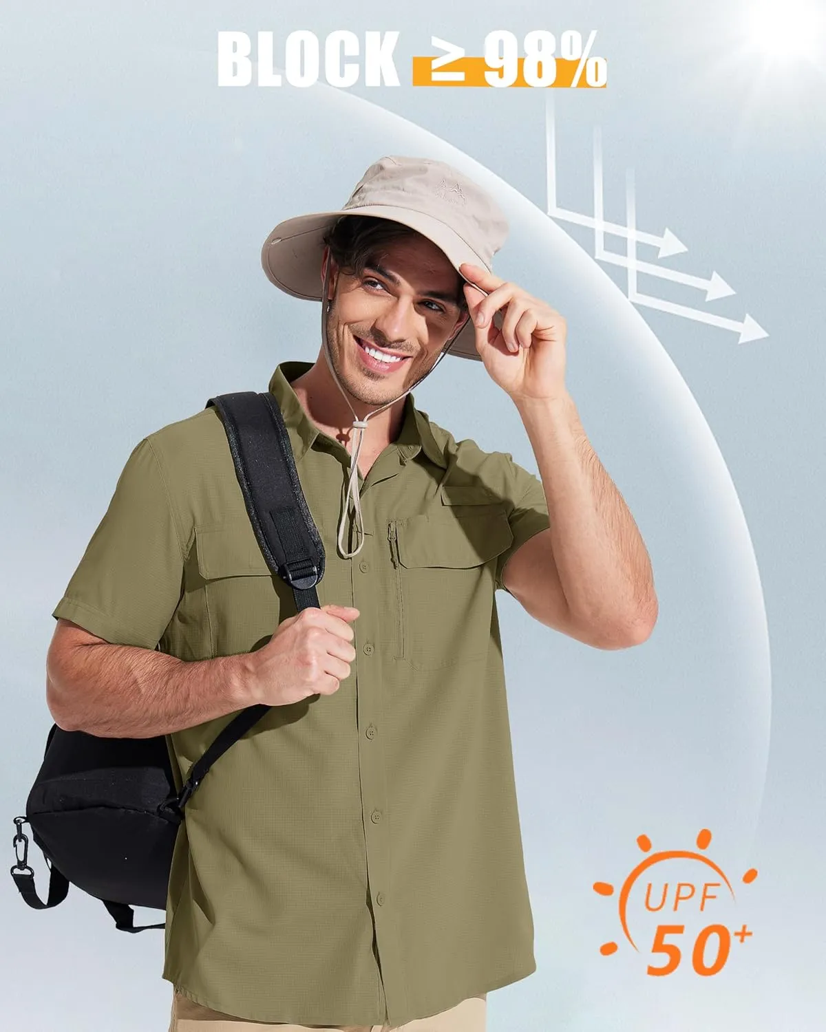 MAGCOMSEN Men's Fishing Shirts UPF 50  Short Sleeve Sun Protection Shirts Quick Dry Cooling Button Down Shirt Hiking Safari