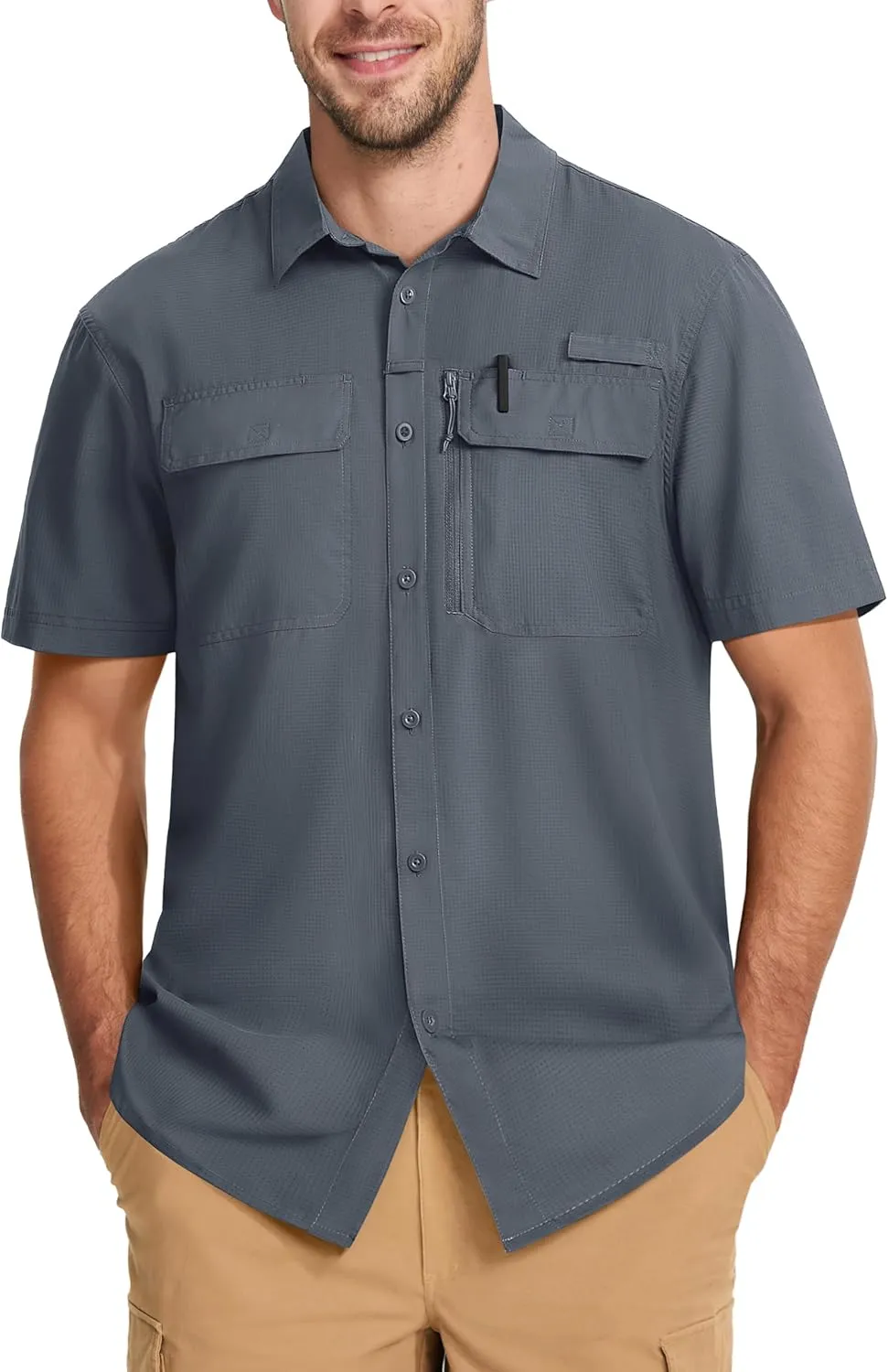 MAGCOMSEN Men's Fishing Shirts UPF 50  Short Sleeve Sun Protection Shirts Quick Dry Cooling Button Down Shirt Hiking Safari