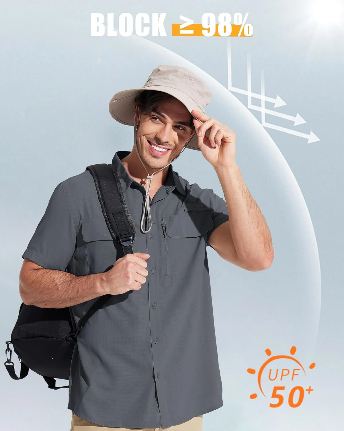 MAGCOMSEN Men's Fishing Shirts UPF 50  Short Sleeve Sun Protection Shirts Quick Dry Cooling Button Down Shirt Hiking Safari