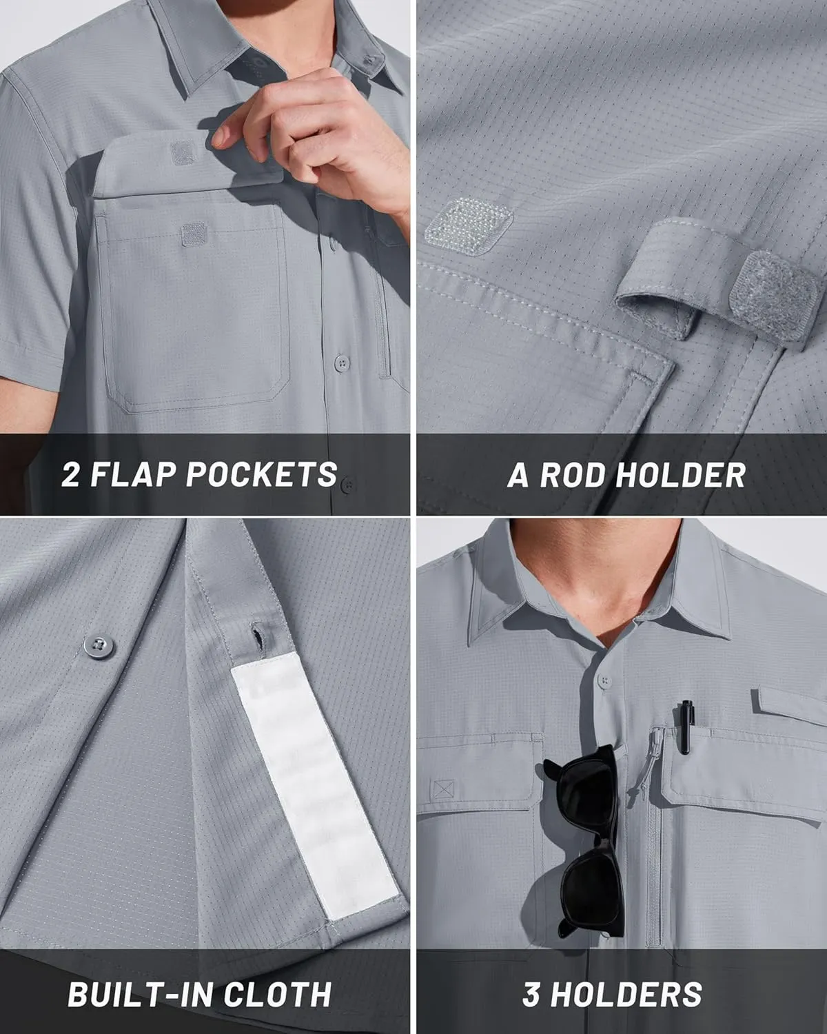 MAGCOMSEN Men's Fishing Shirts UPF 50  Short Sleeve Sun Protection Shirts Quick Dry Cooling Button Down Shirt Hiking Safari