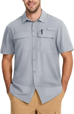 MAGCOMSEN Men's Fishing Shirts UPF 50  Short Sleeve Sun Protection Shirts Quick Dry Cooling Button Down Shirt Hiking Safari