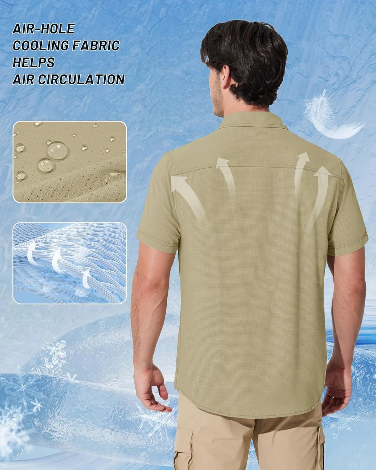 MAGCOMSEN Men's Fishing Shirts UPF 50  Short Sleeve Sun Protection Shirts Quick Dry Cooling Button Down Shirt Hiking Safari