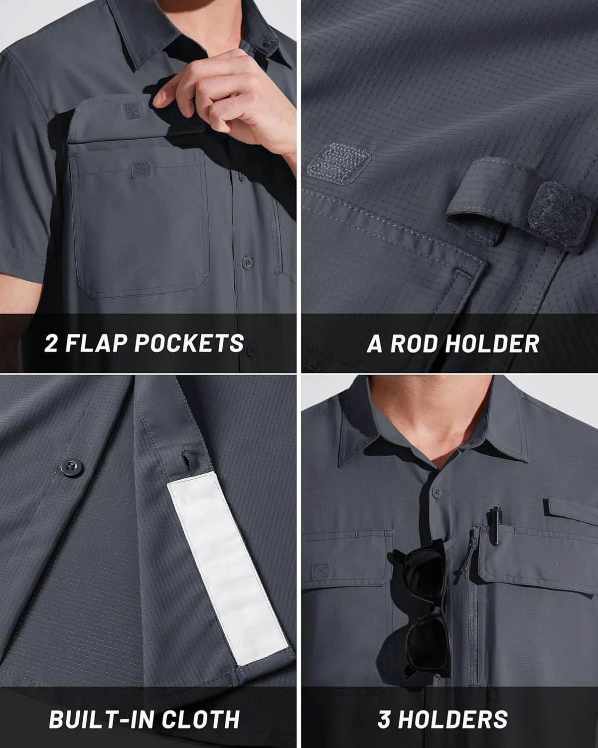MAGCOMSEN Men's Fishing Shirts UPF 50  Short Sleeve Sun Protection Shirts Quick Dry Cooling Button Down Shirt Hiking Safari