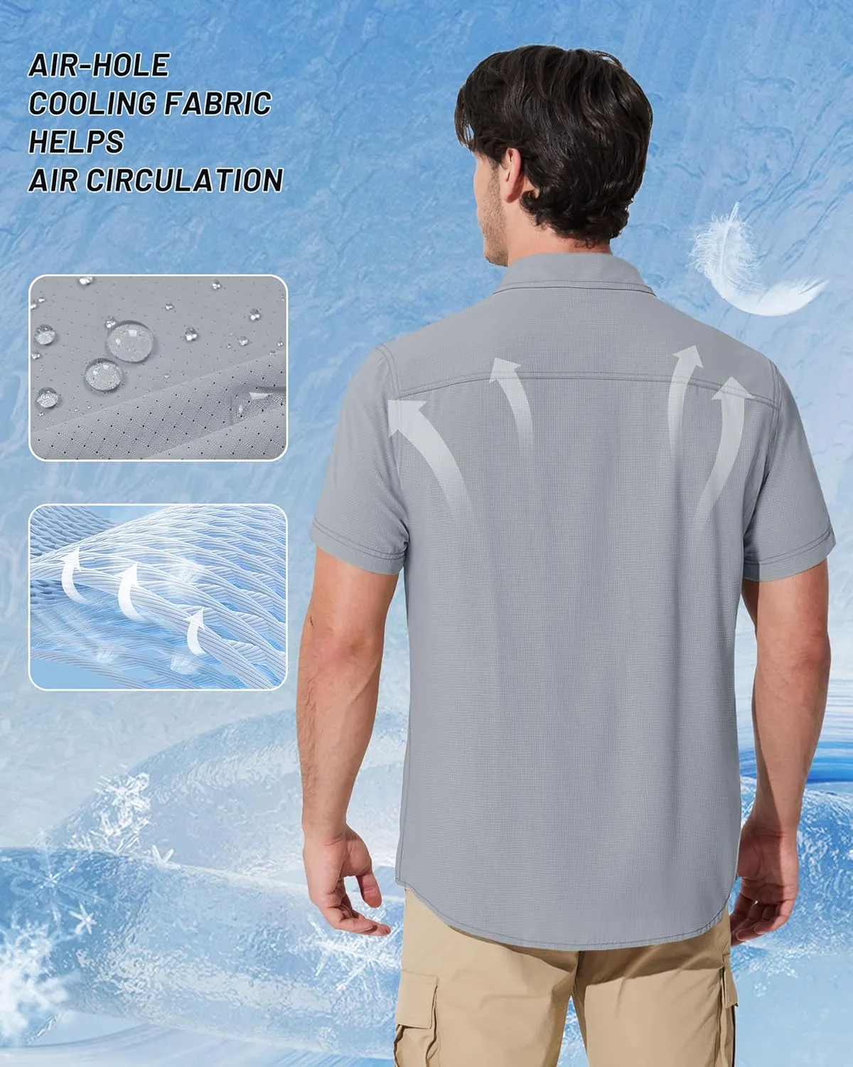 MAGCOMSEN Men's Fishing Shirts UPF 50  Short Sleeve Sun Protection Shirts Quick Dry Cooling Button Down Shirt Hiking Safari