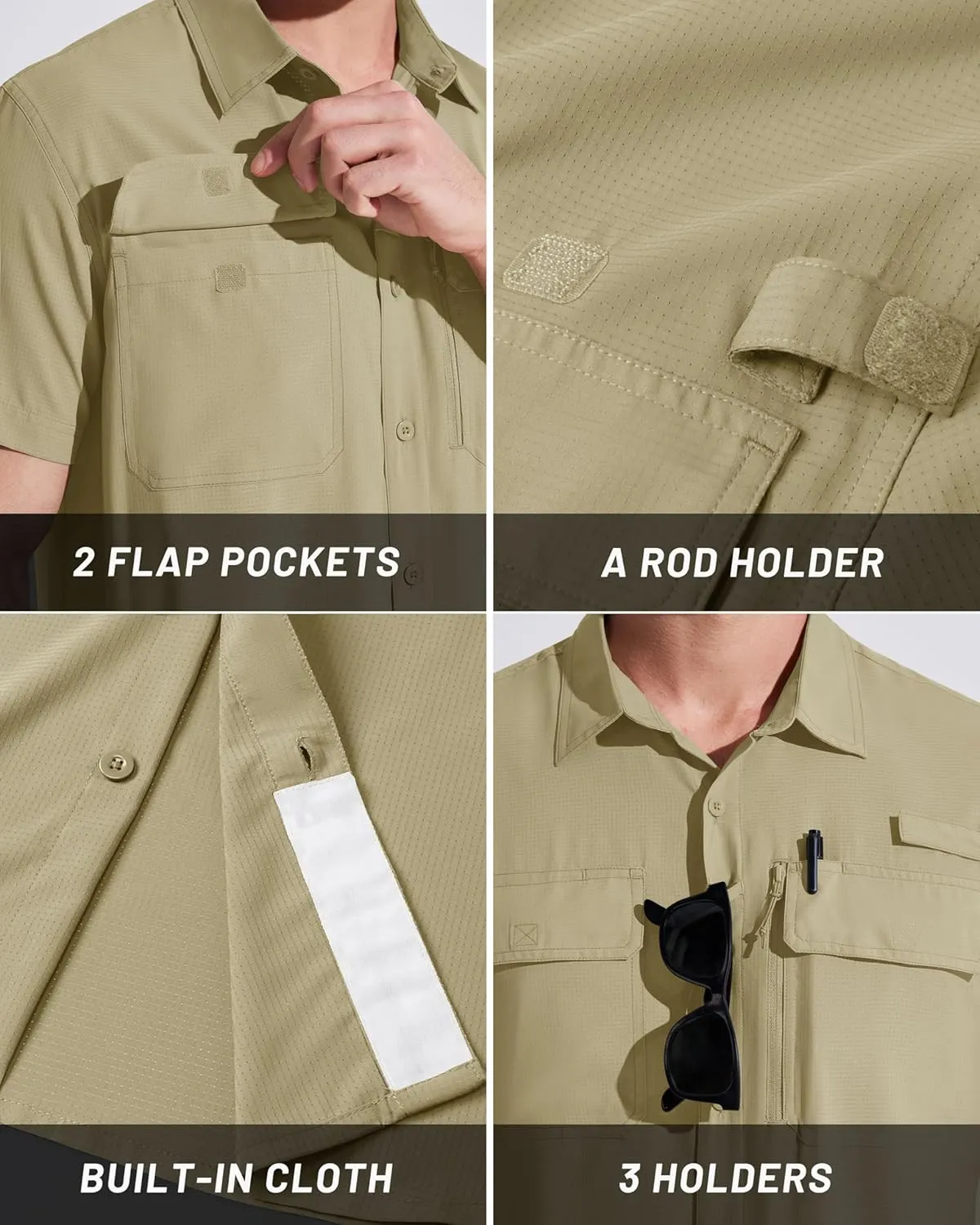 MAGCOMSEN Men's Fishing Shirts UPF 50  Short Sleeve Sun Protection Shirts Quick Dry Cooling Button Down Shirt Hiking Safari