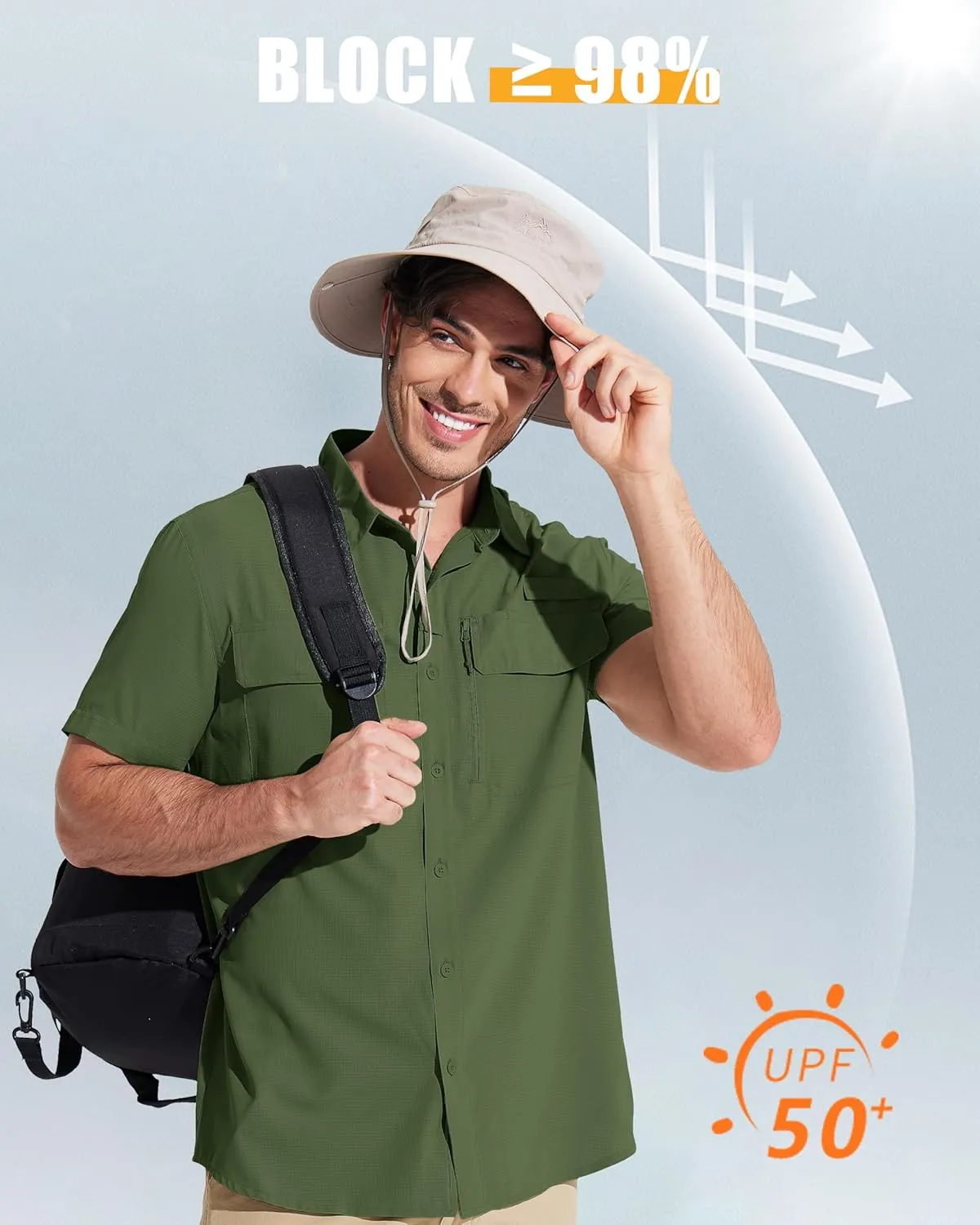 MAGCOMSEN Men's Fishing Shirts UPF 50  Short Sleeve Sun Protection Shirts Quick Dry Cooling Button Down Shirt Hiking Safari