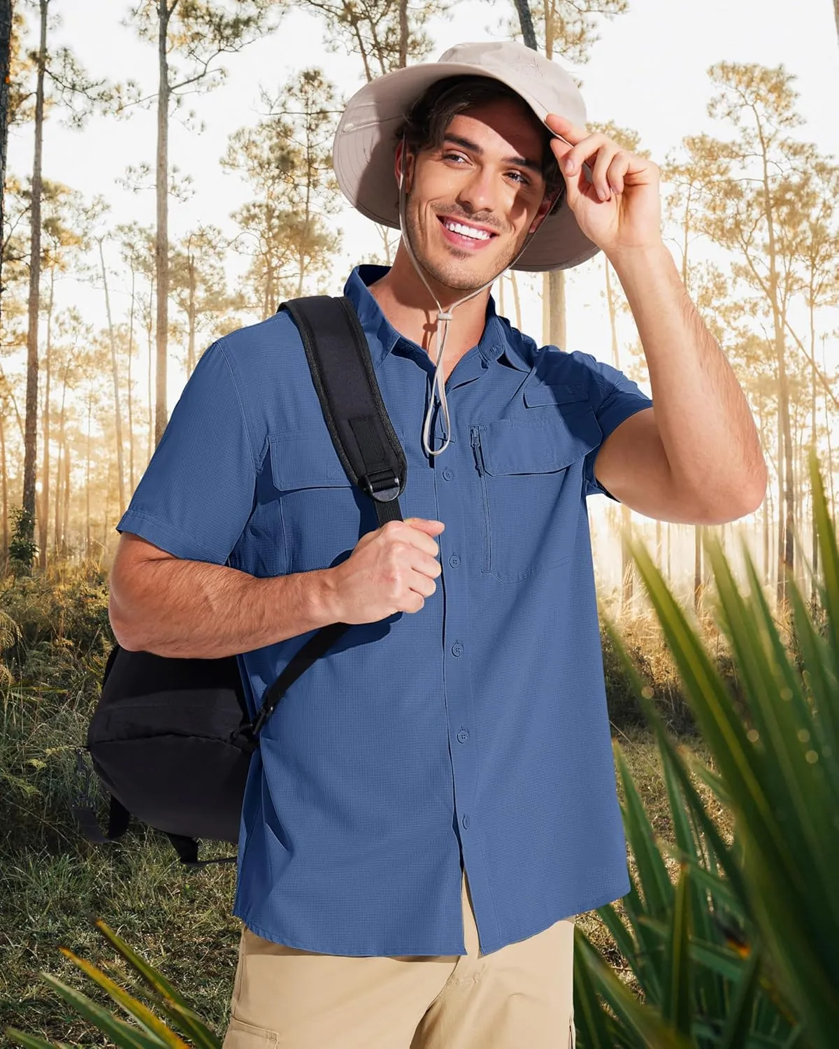 MAGCOMSEN Men's Fishing Shirts UPF 50  Short Sleeve Sun Protection Shirts Quick Dry Cooling Button Down Shirt Hiking Safari