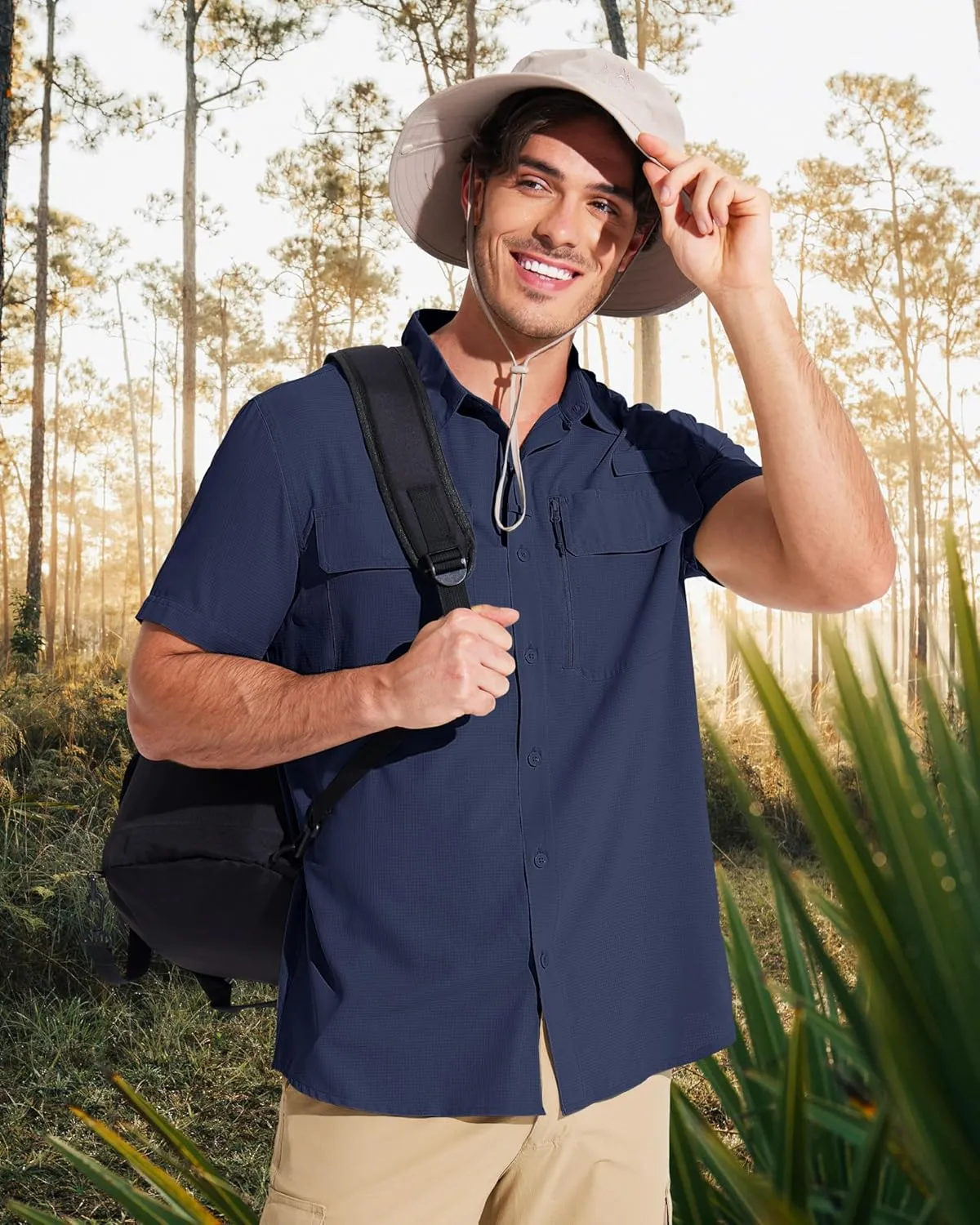 MAGCOMSEN Men's Fishing Shirts UPF 50  Short Sleeve Sun Protection Shirts Quick Dry Cooling Button Down Shirt Hiking Safari