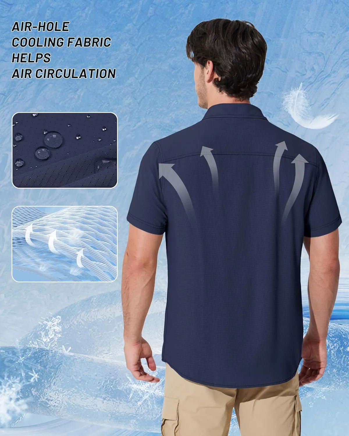 MAGCOMSEN Men's Fishing Shirts UPF 50  Short Sleeve Sun Protection Shirts Quick Dry Cooling Button Down Shirt Hiking Safari