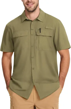 MAGCOMSEN Men's Fishing Shirts UPF 50  Short Sleeve Sun Protection Shirts Quick Dry Cooling Button Down Shirt Hiking Safari