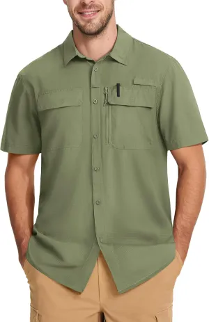 MAGCOMSEN Men's Fishing Shirts UPF 50  Short Sleeve Sun Protection Shirts Quick Dry Cooling Button Down Shirt Hiking Safari