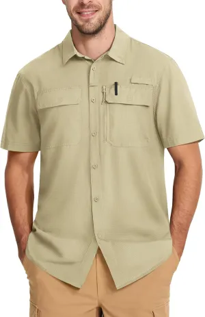 MAGCOMSEN Men's Fishing Shirts UPF 50  Short Sleeve Sun Protection Shirts Quick Dry Cooling Button Down Shirt Hiking Safari