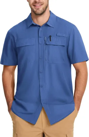 MAGCOMSEN Men's Fishing Shirts UPF 50  Short Sleeve Sun Protection Shirts Quick Dry Cooling Button Down Shirt Hiking Safari