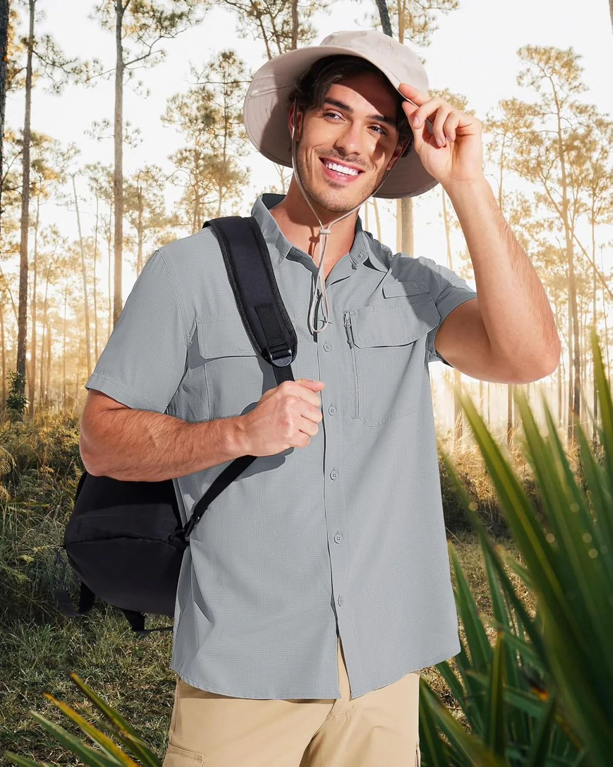 MAGCOMSEN Men's Fishing Shirts UPF 50  Short Sleeve Sun Protection Shirts Quick Dry Cooling Button Down Shirt Hiking Safari