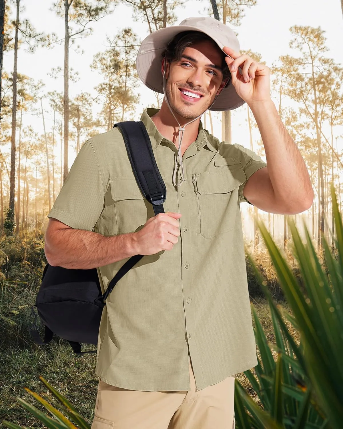 MAGCOMSEN Men's Fishing Shirts UPF 50  Short Sleeve Sun Protection Shirts Quick Dry Cooling Button Down Shirt Hiking Safari