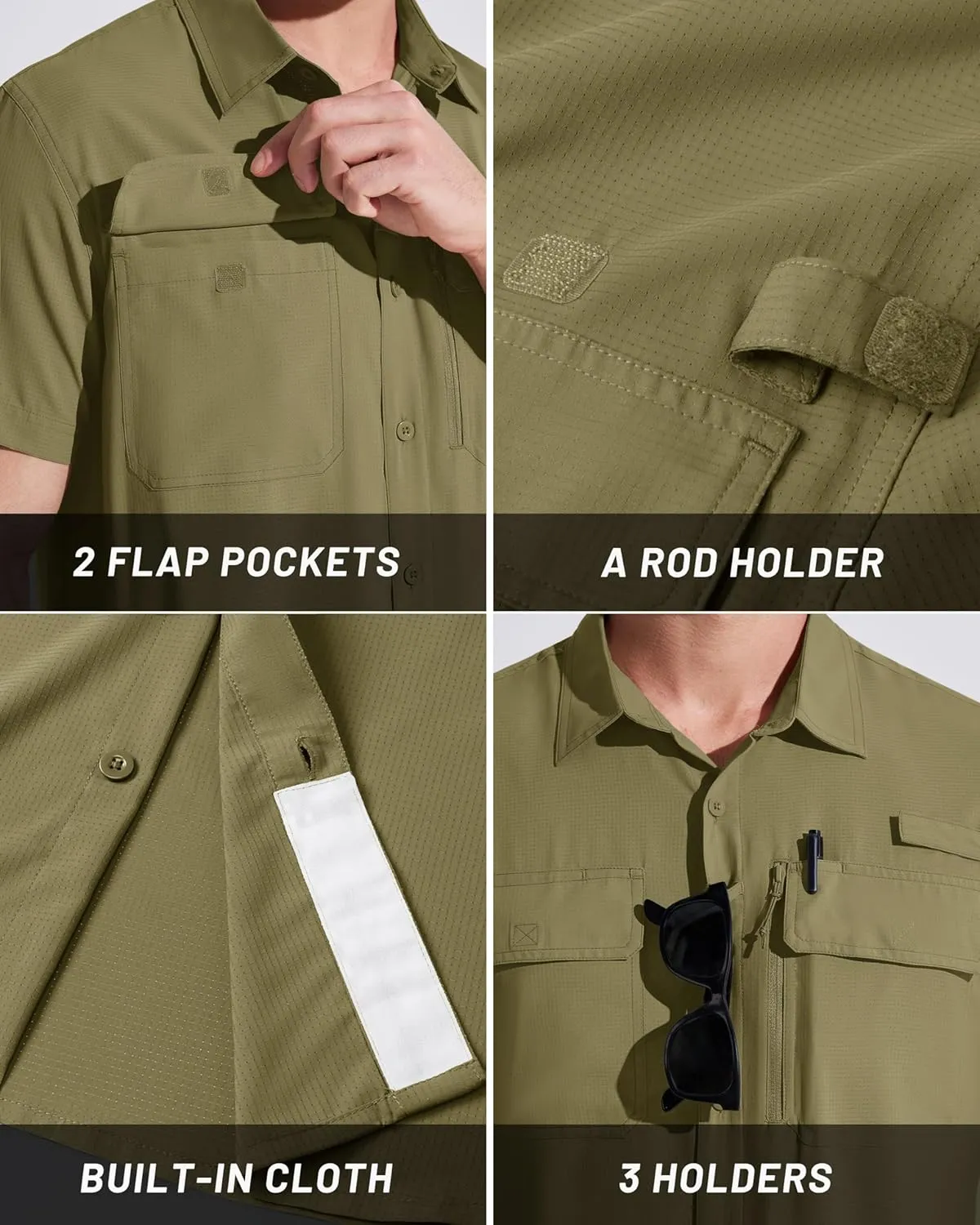 MAGCOMSEN Men's Fishing Shirts UPF 50  Short Sleeve Sun Protection Shirts Quick Dry Cooling Button Down Shirt Hiking Safari