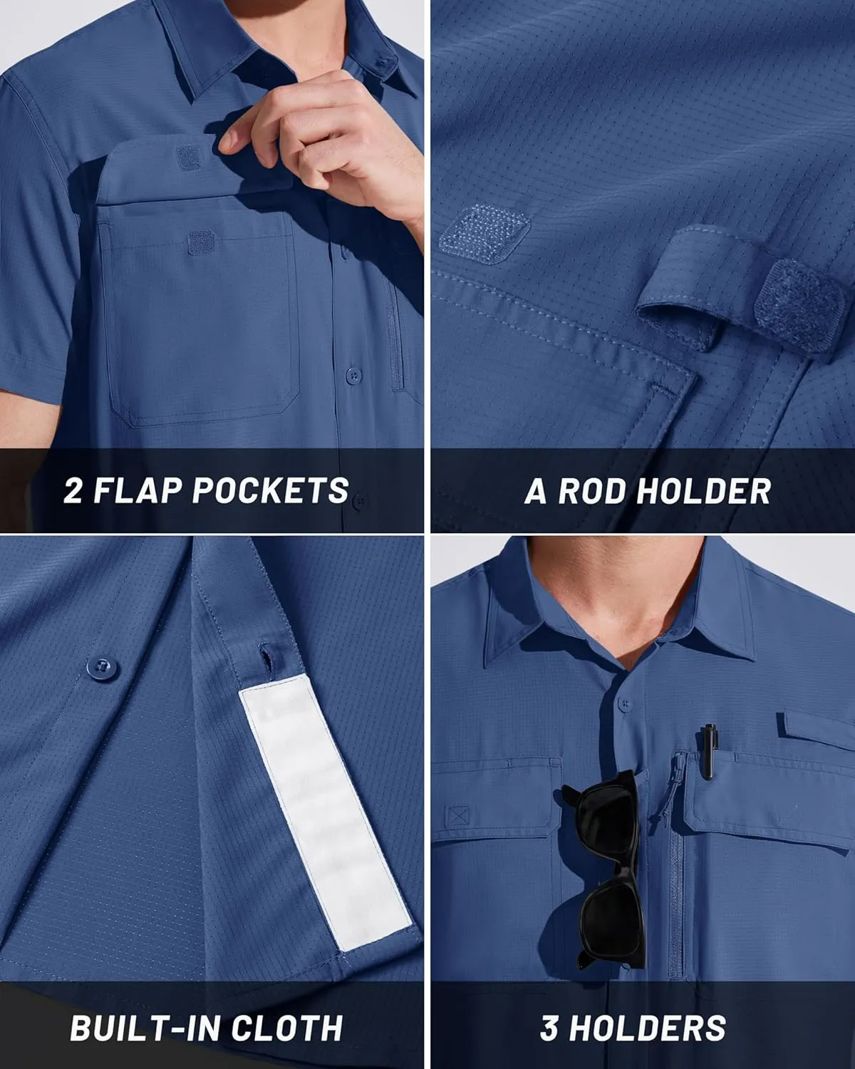 MAGCOMSEN Men's Fishing Shirts UPF 50  Short Sleeve Sun Protection Shirts Quick Dry Cooling Button Down Shirt Hiking Safari