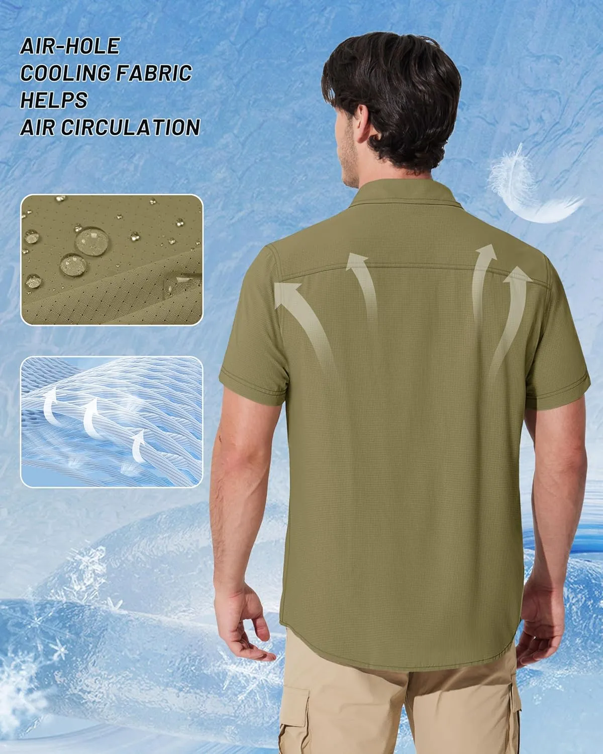 MAGCOMSEN Men's Fishing Shirts UPF 50  Short Sleeve Sun Protection Shirts Quick Dry Cooling Button Down Shirt Hiking Safari