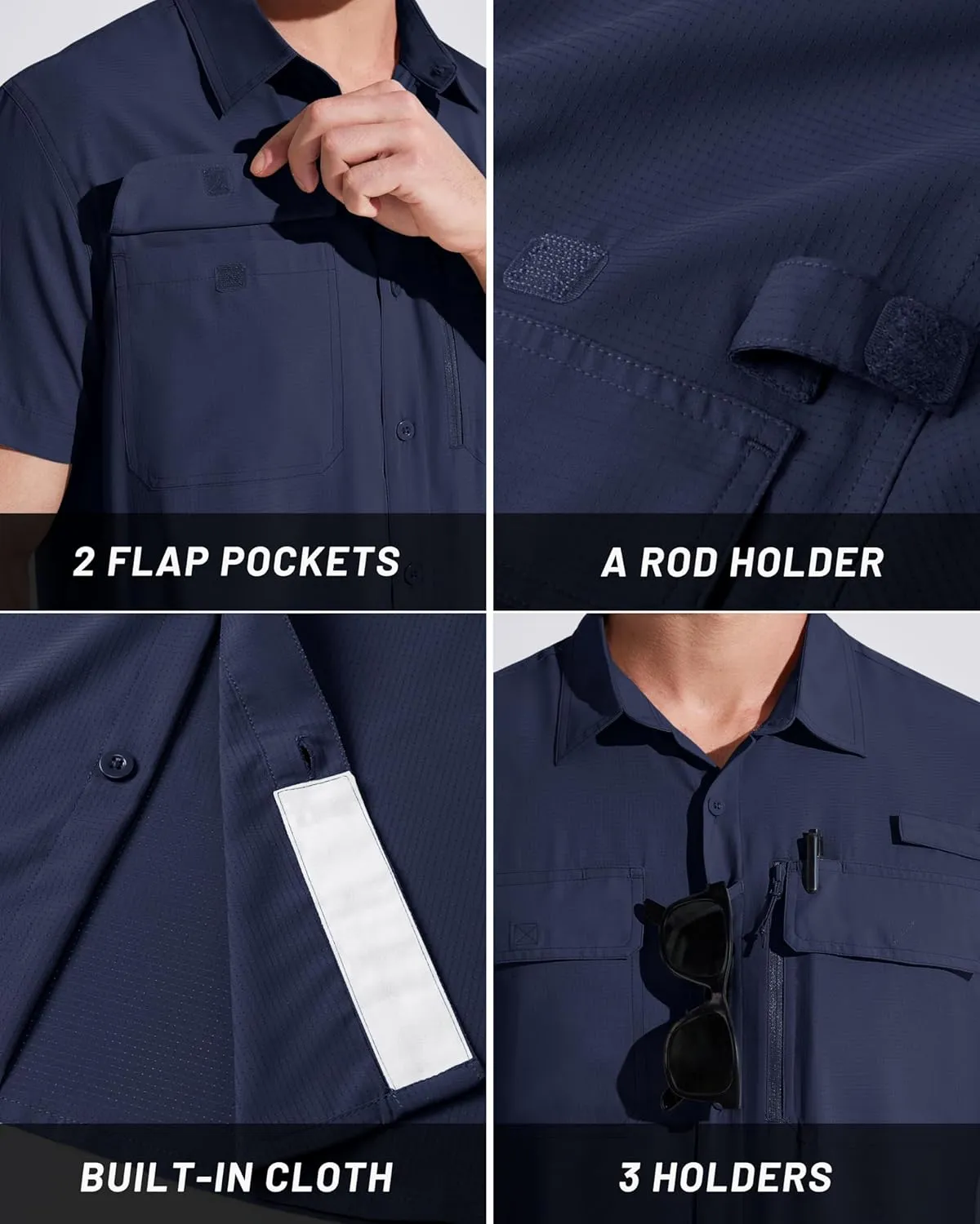 MAGCOMSEN Men's Fishing Shirts UPF 50  Short Sleeve Sun Protection Shirts Quick Dry Cooling Button Down Shirt Hiking Safari