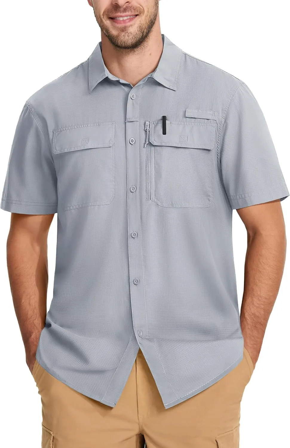 MAGCOMSEN Men's Fishing Shirts UPF 50  Short Sleeve Sun Protection Shirts Quick Dry Cooling Button Down Shirt Hiking Safari