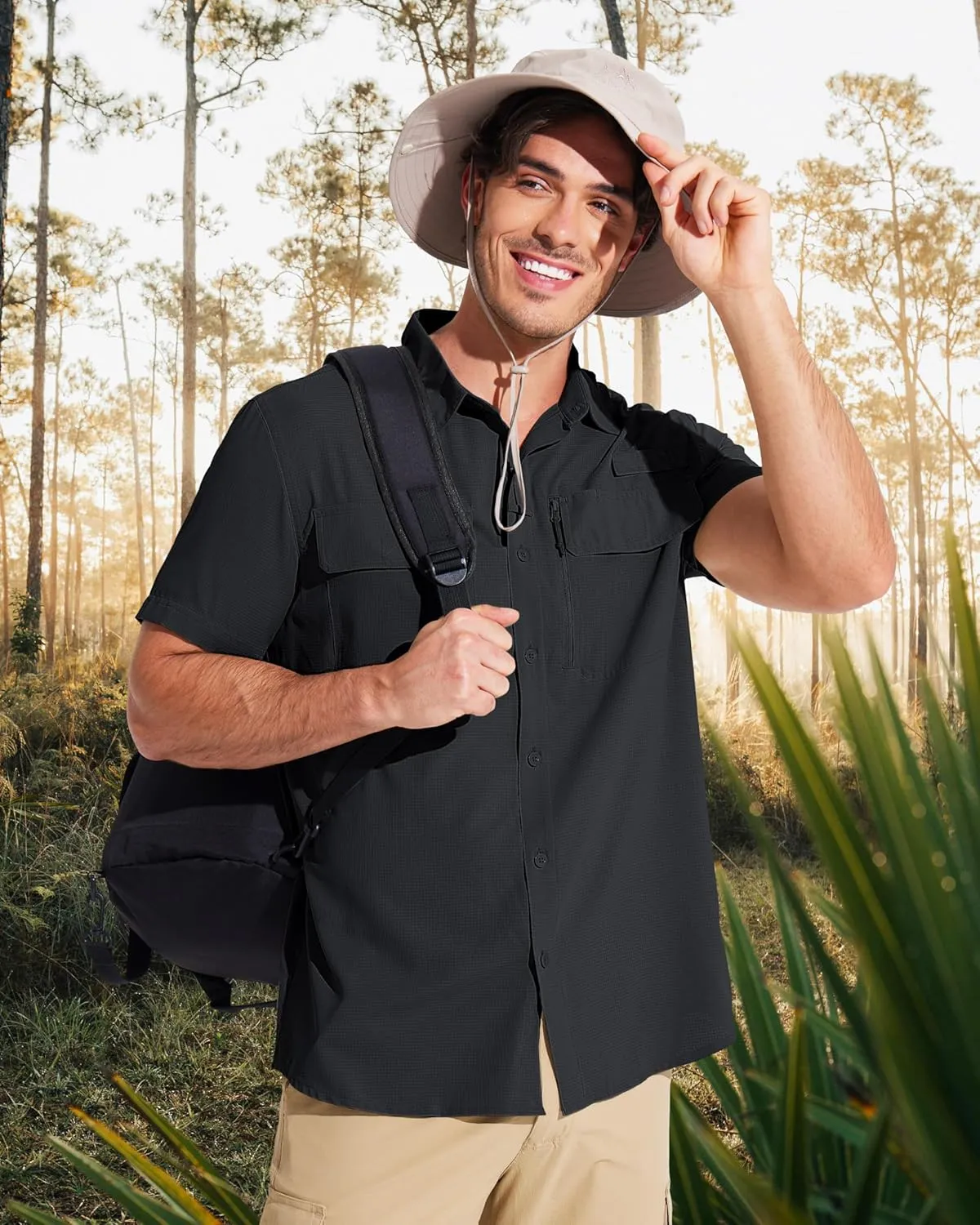 MAGCOMSEN Men's Fishing Shirts UPF 50  Short Sleeve Sun Protection Shirts Quick Dry Cooling Button Down Shirt Hiking Safari
